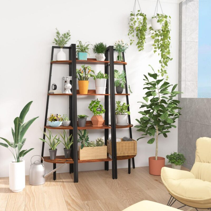 Yoobure Ladder Shelf, 4-Tier Corner Bookshelf Bookcase, Display Shelf Industrial Corner Ladder Shelf for Living Room - Image 5