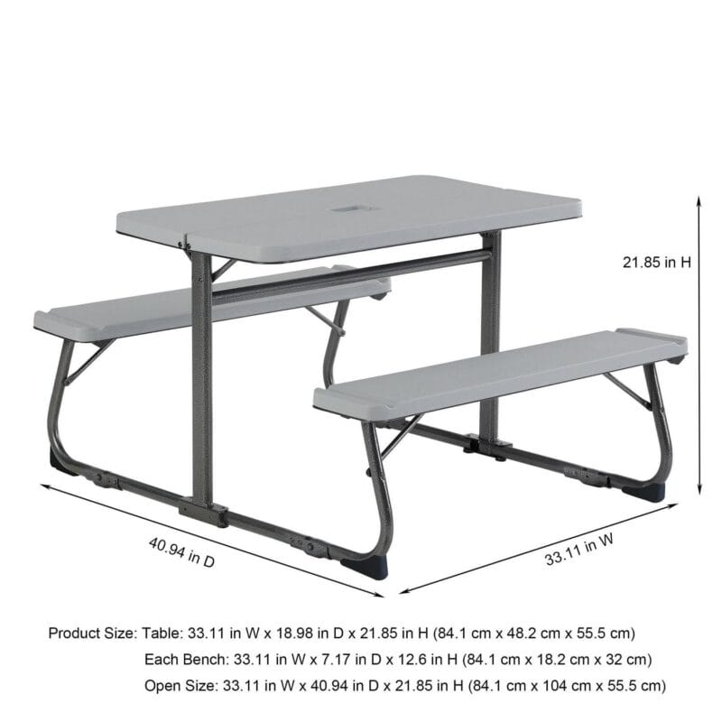Your Zone Folding Kid's Picnic Activity Table for Ages 3-8, Gray - Image 7