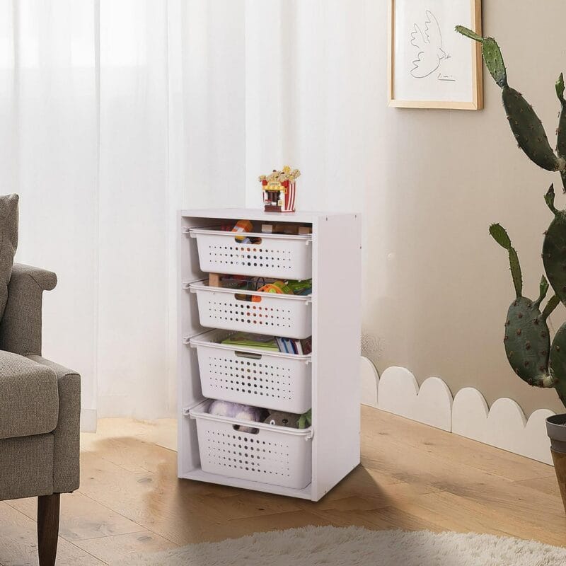 Your Zone Kids Sliding Bin Organizer with 4 Storage Bins, White, Age 3+ - Image 3