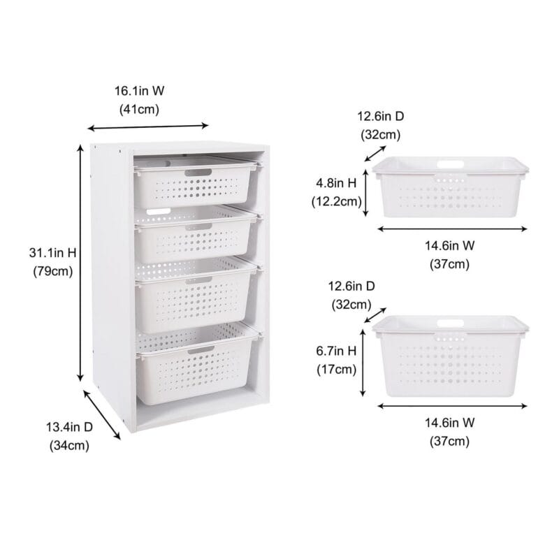 Your Zone Kids Sliding Bin Organizer with 4 Storage Bins, White, Age 3+ - Image 6
