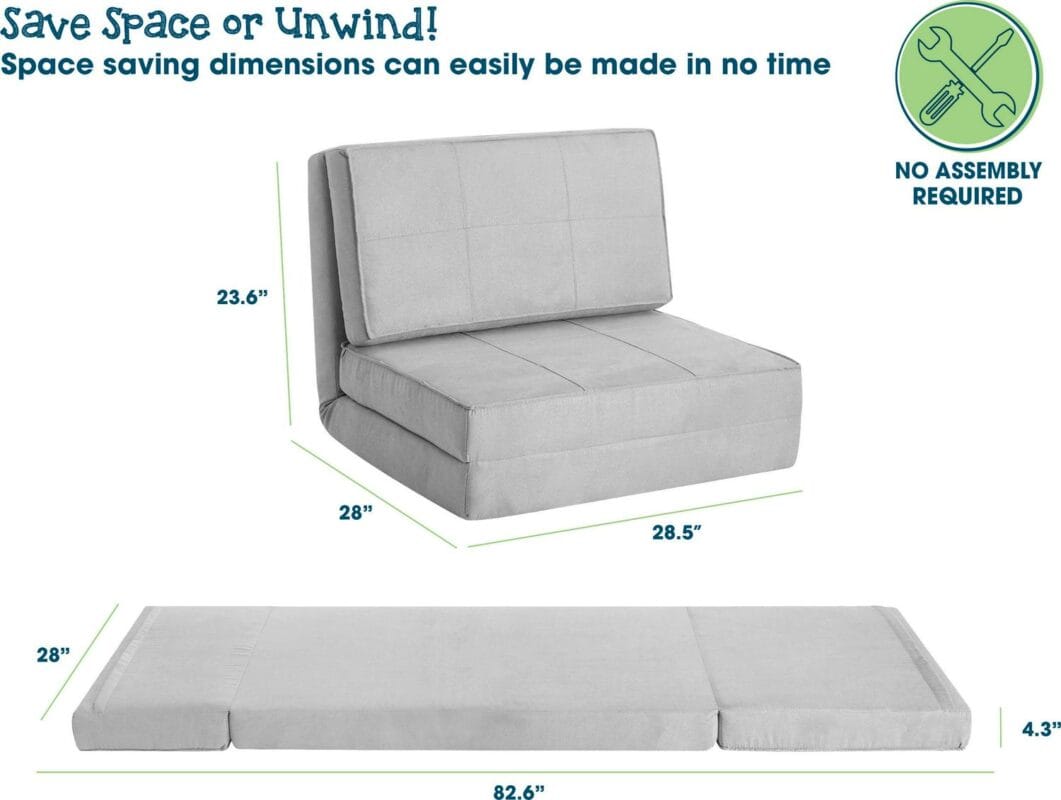 Your Zone Ultra Soft Suede 3 Position Convertible Lounge Flip Chair, Silver - Image 4