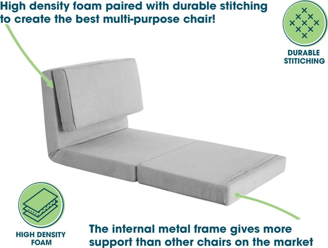 Your Zone Ultra Soft Suede 3 Position Convertible Lounge Flip Chair, Silver - Image 7