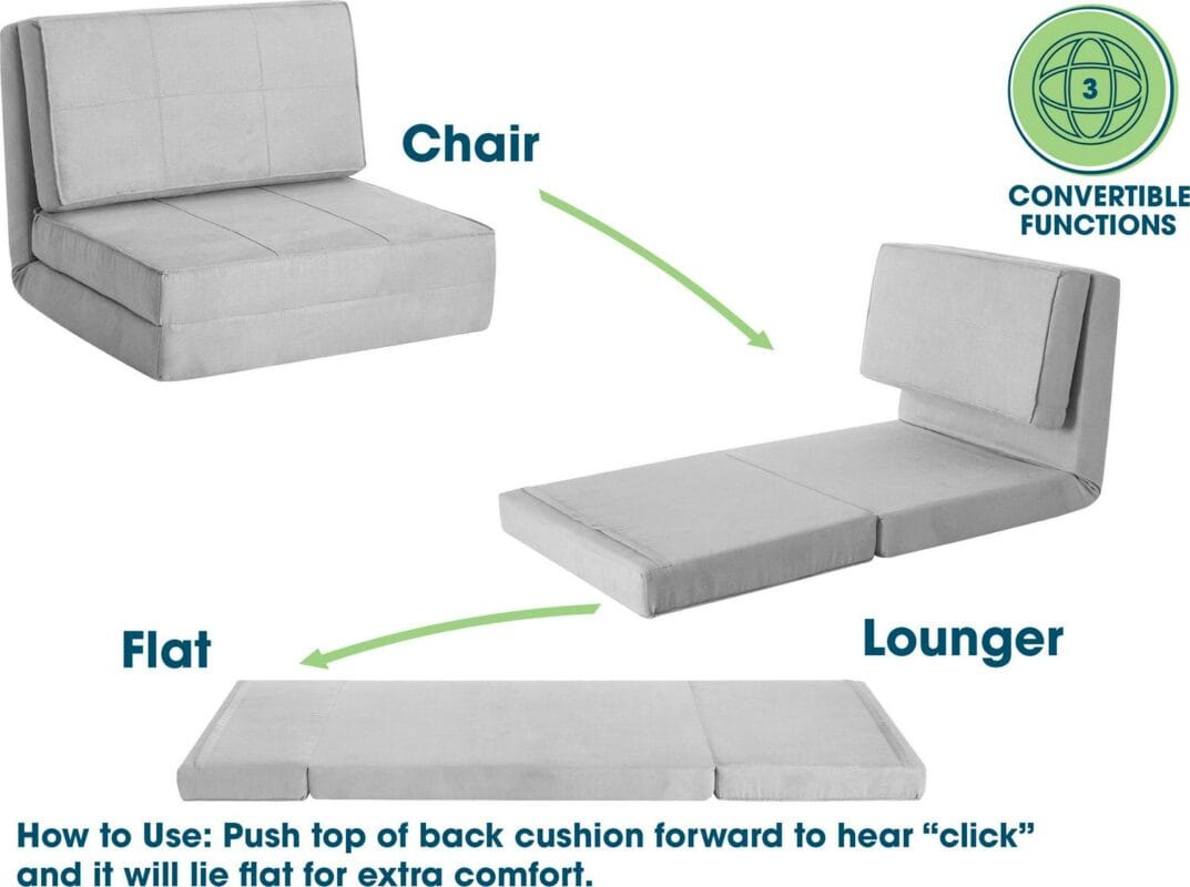 Your Zone Ultra Soft Suede 3 Position Convertible Lounge Flip Chair, Silver - Image 6