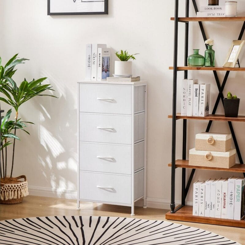 ZUNMOS 4 Drawer Dresser, Wide Chest Of Drawers Nightstand Storage Tower Storage Dresser Fabric Dresser With Wood Top for Living Room, Bedroom, Hallway, Nursery, White - Image 2