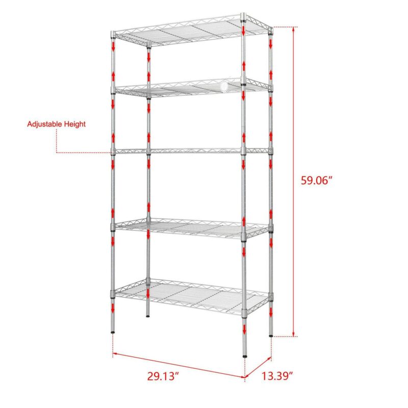 Zimtown 29''L x 13''W x 59''H Wire Shelving, Adjustable 5-Shelf Metal Garage Storage Rack Organizer for Kitchen Living Room, Chrome - Image 5