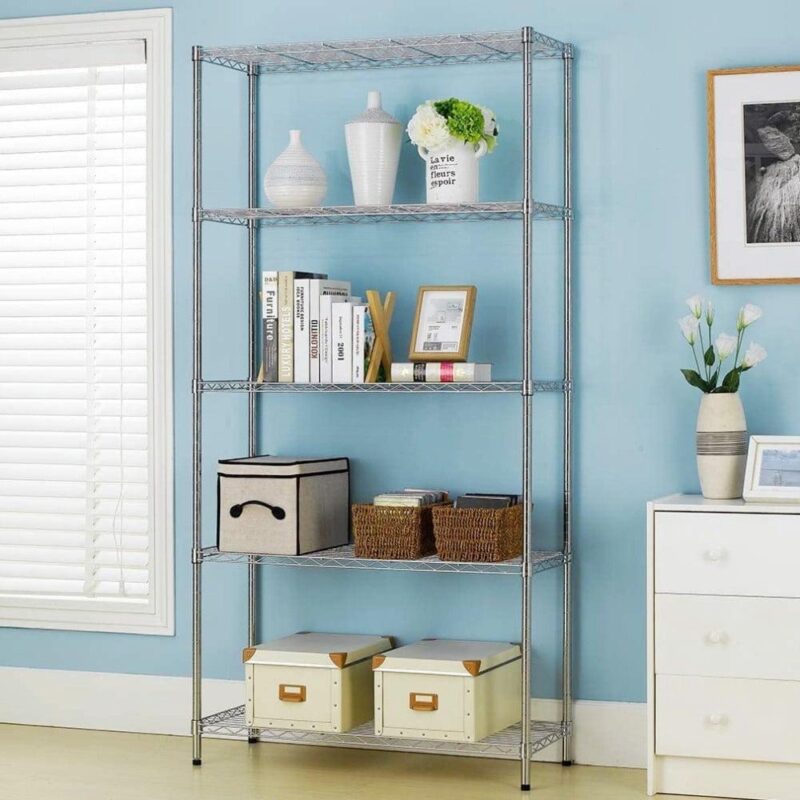 Zimtown 29''L x 13''W x 59''H Wire Shelving, Adjustable 5-Shelf Metal Garage Storage Rack Organizer for Kitchen Living Room, Chrome - Image 3