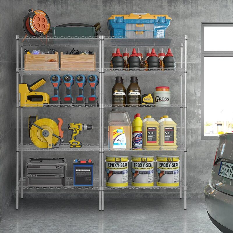 Zimtown 29''L x 13''W x 59''H Wire Shelving, Adjustable 5-Shelf Metal Garage Storage Rack Organizer for Kitchen Living Room, Chrome - Image 2