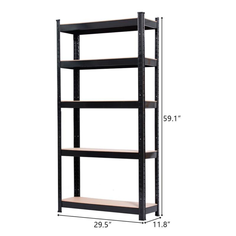 Zimtown 5 Tier Heavy Duty Steel Shelving Unit, 11.8 W x 29.5 D x 59 H Garage Storage Rack Black - Image 2