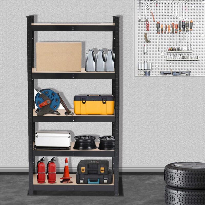 Zimtown 5 Tier Heavy Duty Steel Shelving Unit, 11.8 W x 29.5 D x 59 H Garage Storage Rack Black - Image 4