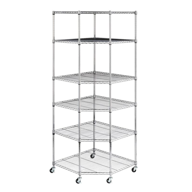 Zimtown 6 Tire Heavy Duty Wire Garage Storage Rack, Steel Corner Shelving with Wheels, Silver - Image 4