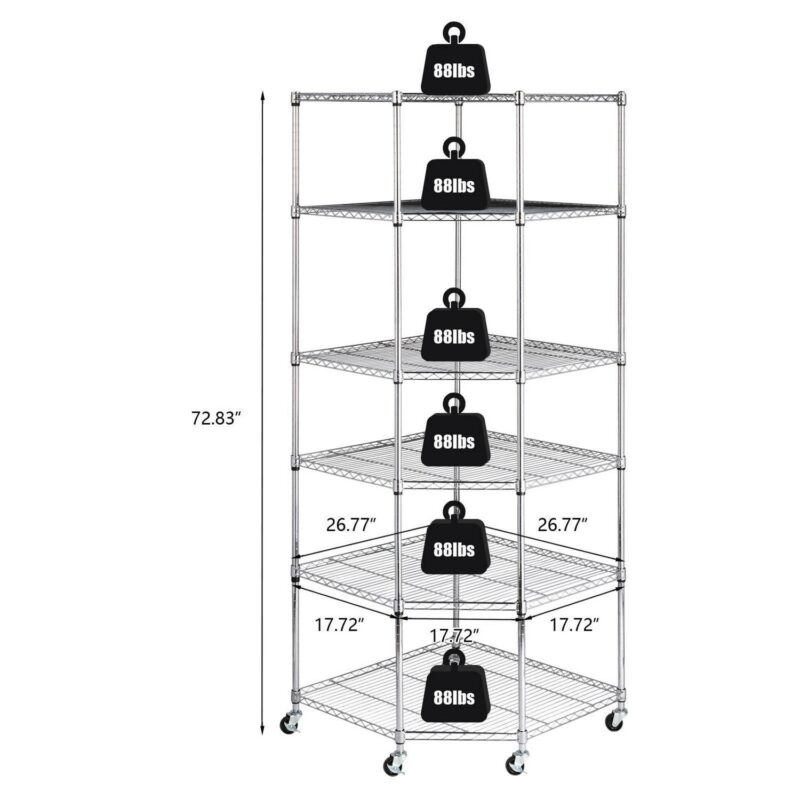 Zimtown 6 Tire Heavy Duty Wire Garage Storage Rack, Steel Corner Shelving with Wheels, Silver - Image 5