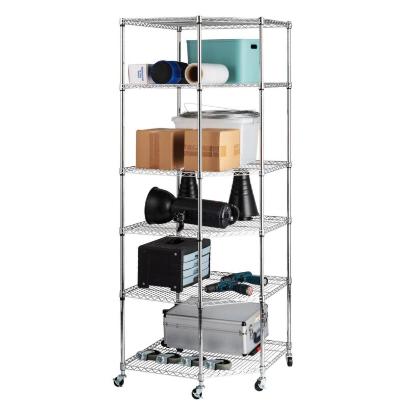 Zimtown 6 Tire Heavy Duty Wire Garage Storage Rack, Steel Corner Shelving with Wheels, Silver - Image 3