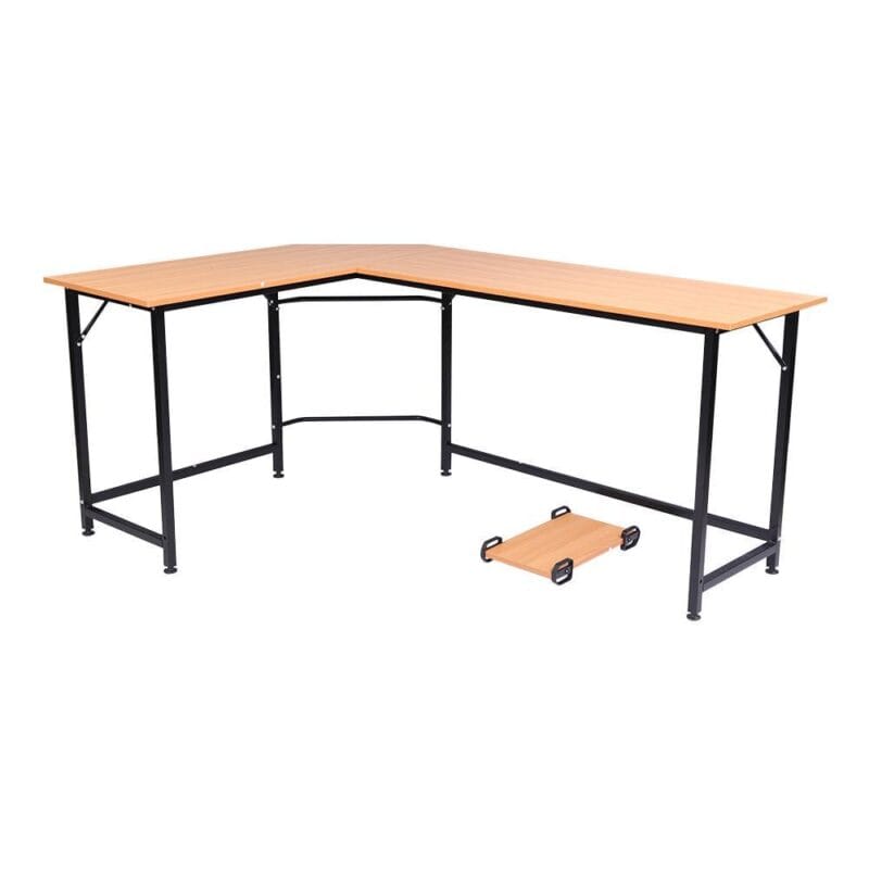 Zimtown L-Shaped Corner Computer Desk PC Wood Laptop Table Workstation Home Office Brown - Image 3