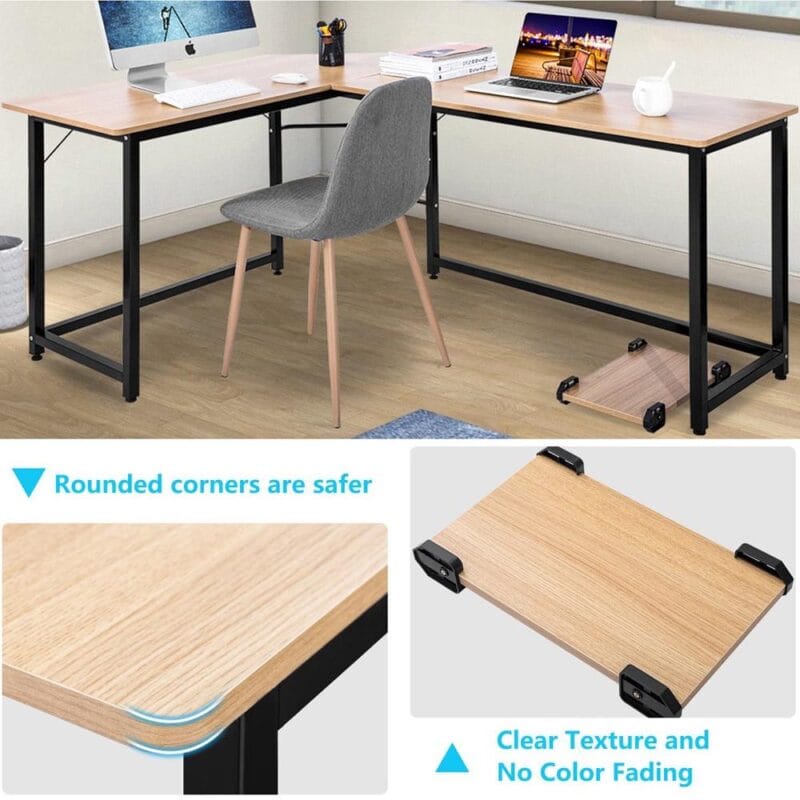 Zimtown L-Shaped Corner Computer Desk PC Wood Laptop Table Workstation Home Office Brown - Image 6