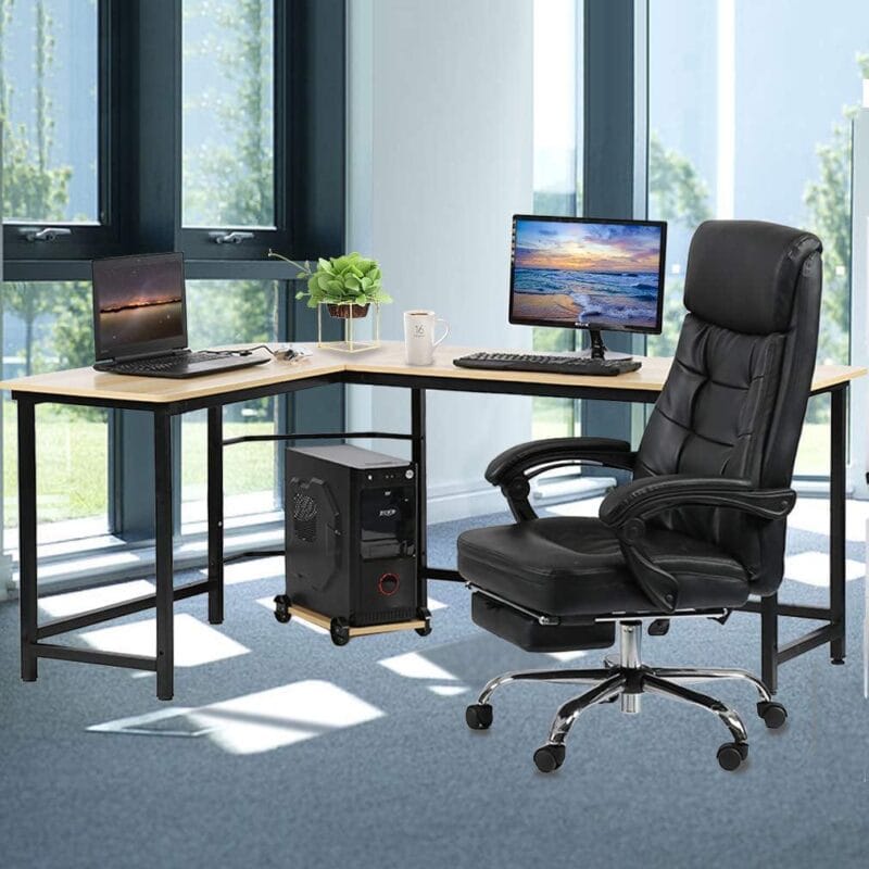 Zimtown L-Shaped Corner Computer Desk PC Wood Laptop Table Workstation Home Office Brown - Image 2