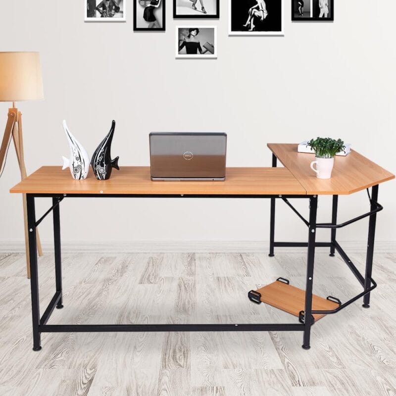 Zimtown L-Shaped Corner Computer Desk PC Wood Laptop Table Workstation Home Office Brown - Image 7