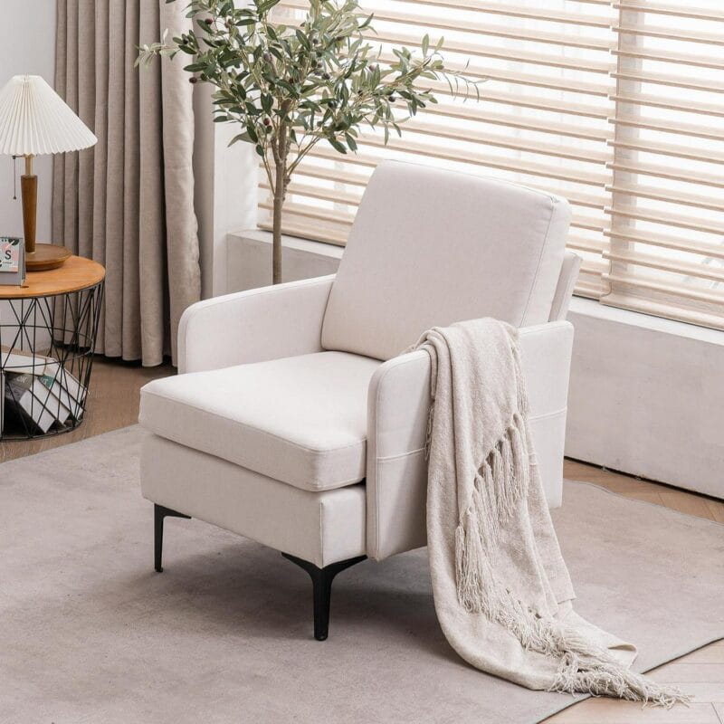 Zimtown Linen Fabric Accent Chairs, Mid Century Modern Armchair, Upholstered Comfy Single Sofa for Living Room, Bedroom Beige - Image 7