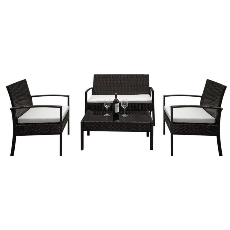 Zimtown PE Rattan 4PCS Conversation Sofa Set with Cushions for Patio Garden Yard Brown - Image 4