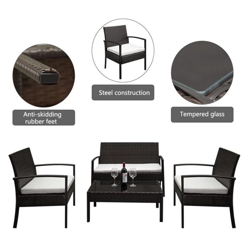 Zimtown PE Rattan 4PCS Conversation Sofa Set with Cushions for Patio Garden Yard Brown - Image 6