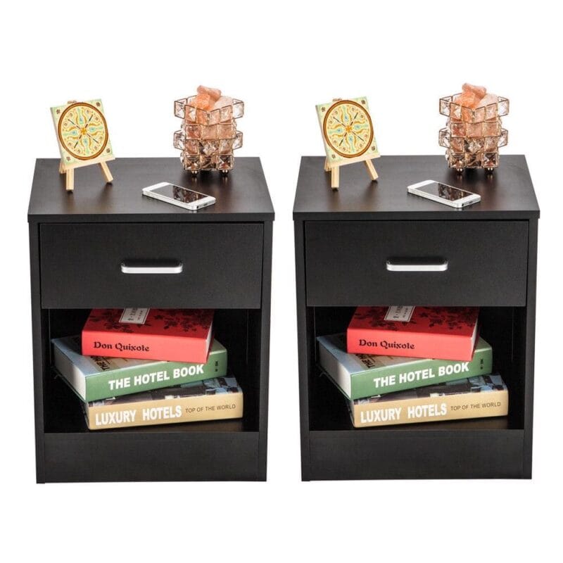 Zimtown Set of 2 Nightstand End Beside Table 1 Drawer Storage Organizer Room Furniture,Black - Image 3