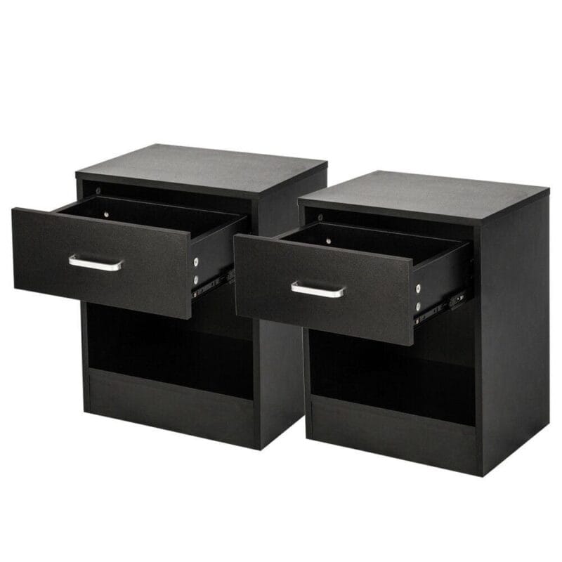 Zimtown Set of 2 Nightstand End Beside Table 1 Drawer Storage Organizer Room Furniture,Black - Image 2