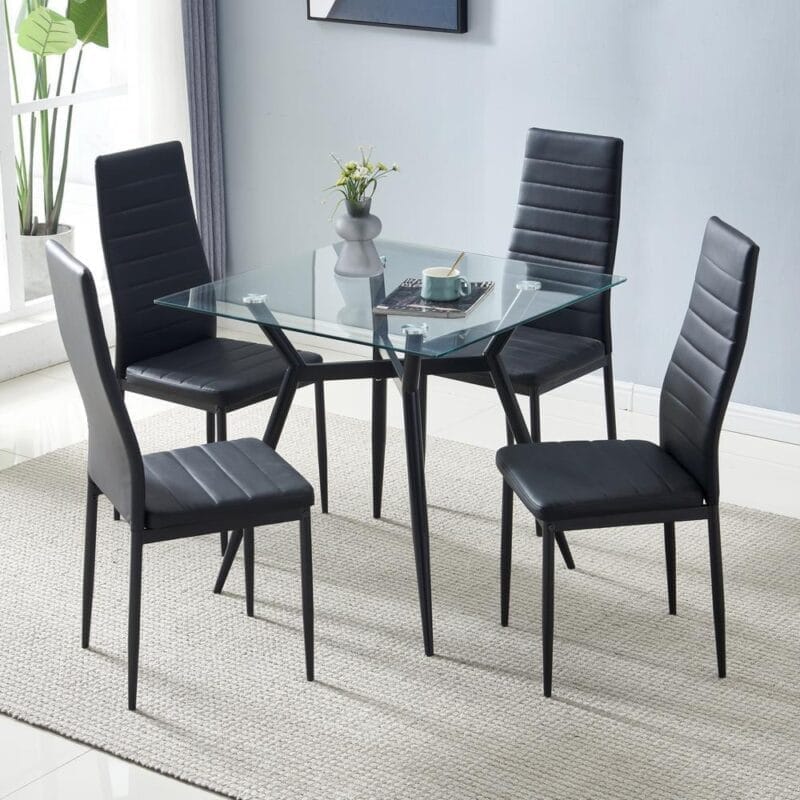 Zimtown Set of 4 Dining Side Chairs PU Leather Elegant Design Home Kitchen Furniture Black - Image 5