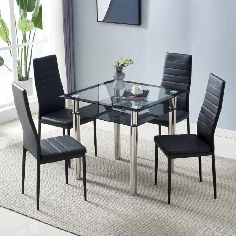 Zimtown Set of 4 Dining Side Chairs PU Leather Elegant Design Home Kitchen Furniture Black - Image 2