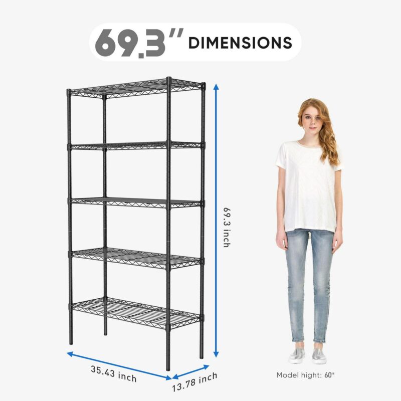 edx 5 Tier Metal Shelving Unit, Height Adjustable Wire Storage Shelves, Holds Up to 2000 LBS, Black - Image 6