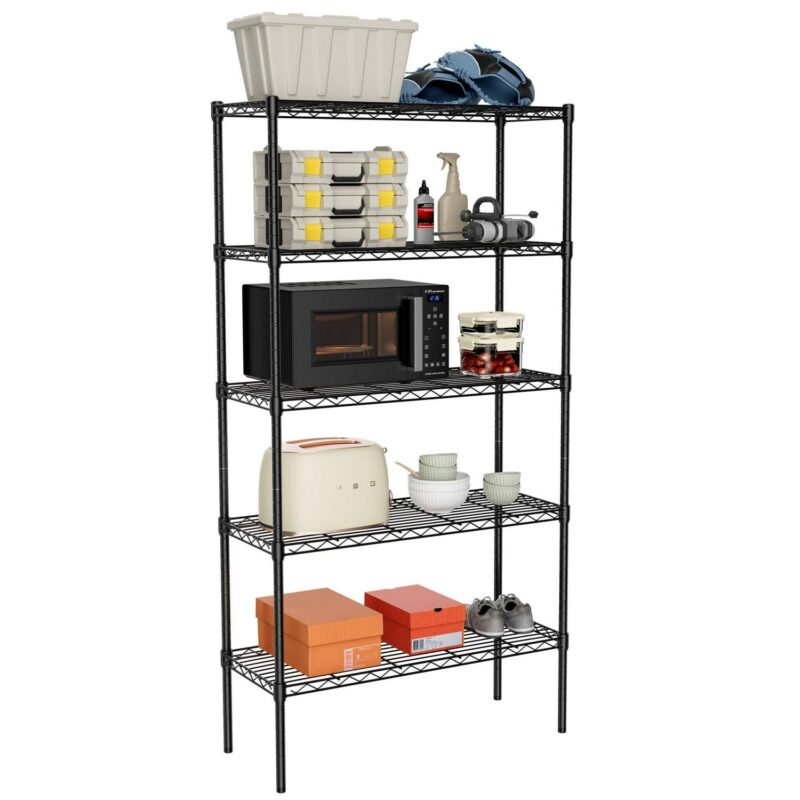 edx 5 Tier Metal Shelving Unit, Height Adjustable Wire Storage Shelves, Holds Up to 2000 LBS, Black