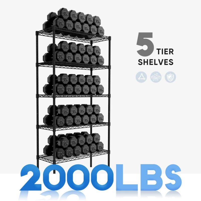 edx 5 Tier Metal Shelving Unit, Height Adjustable Wire Storage Shelves, Holds Up to 2000 LBS, Black - Image 7