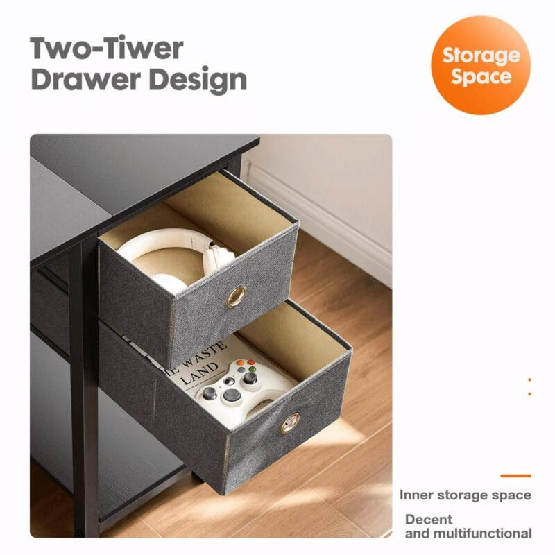 edx Computer Desk with Drawer 47 Inch PC Table Study Desk with 2-Tier Drawers Storage Shelf Headphone Hook, Modern Simple Style Laptop Desk for Bedroom, Gaming - Image 5