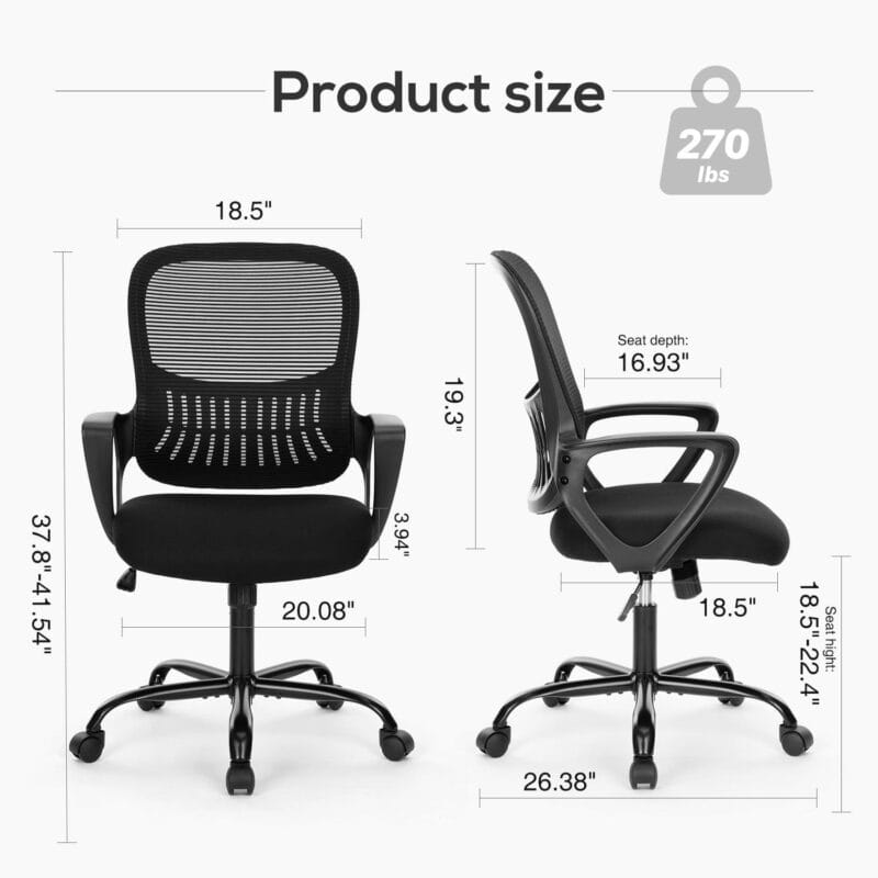 edx Desk Chair with Ergonomic Lumbar Support for Home, Office, Bedroom, 250lbs, Black - Image 6