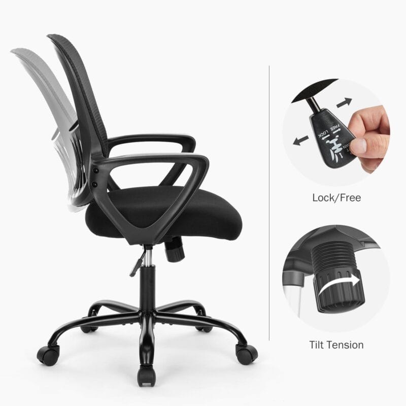 edx Desk Chair with Ergonomic Lumbar Support for Home, Office, Bedroom, 250lbs, Black - Image 4