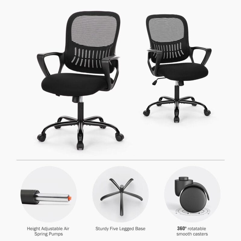 edx Desk Chair with Ergonomic Lumbar Support for Home, Office, Bedroom, 250lbs, Black - Image 5