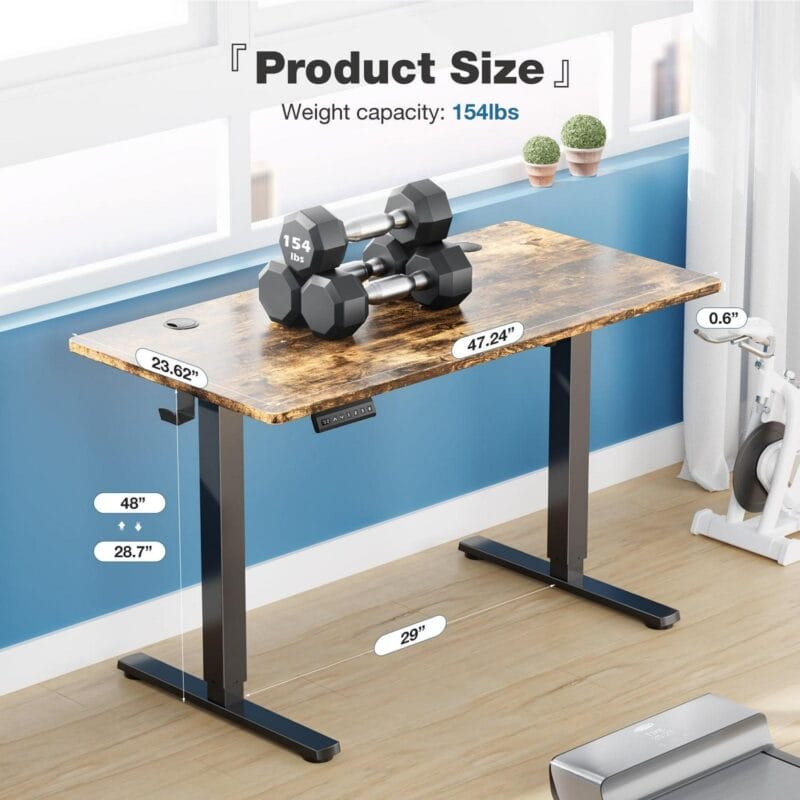 edx Electric Standing Desk, Height Adjustable Desk, 48 x 24 Inches Ergonomic Stand up Desk with Memory Preset and T-Shaped Metal Bracket for Home Office - Image 8