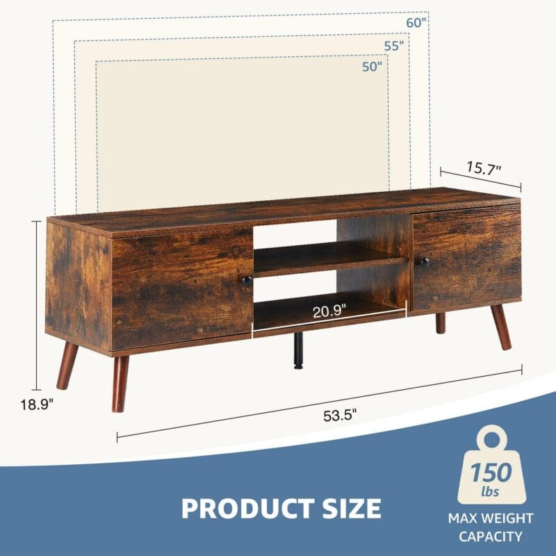 edx Modern TV Stand for 55 60 inch TV, Mid Century Entertainment Centre, Media Console Table with Storage for Living Room, Office, Brown - Image 2