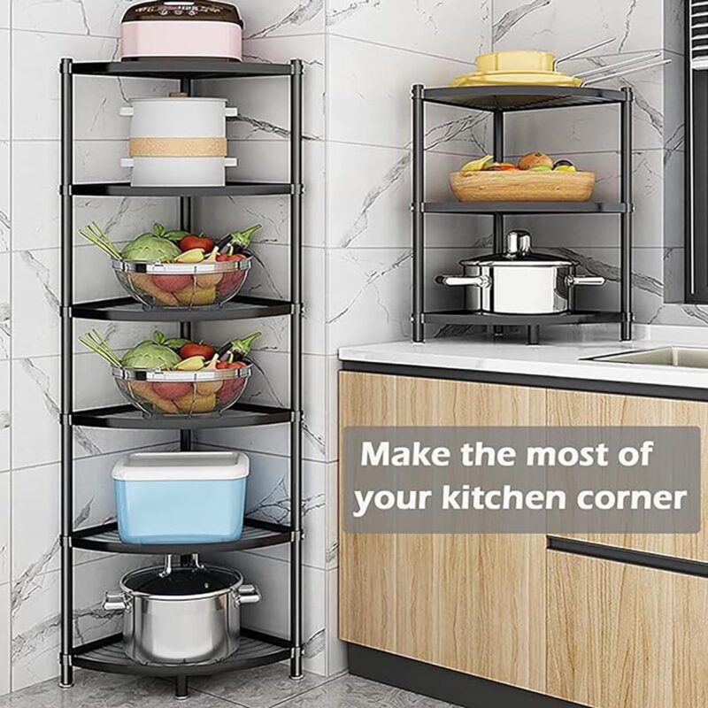 petoto 6-Tier Carbon Steel Kitchen Corner Shelf Rack Free Standing Pot Rack Storage Organizer - Image 5