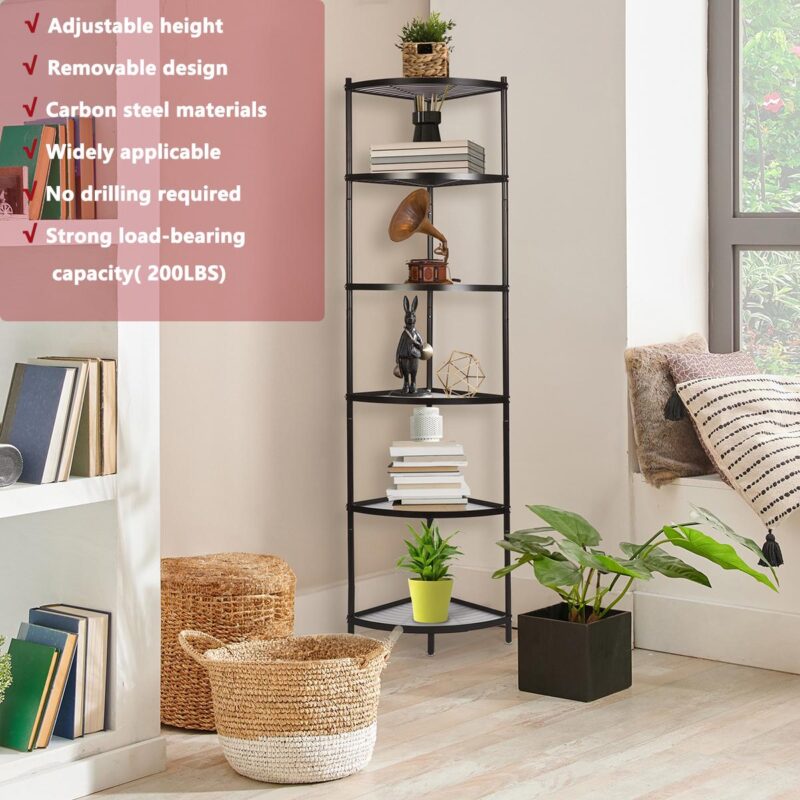 petoto 6-Tier Carbon Steel Kitchen Corner Shelf Rack Free Standing Pot Rack Storage Organizer - Image 12