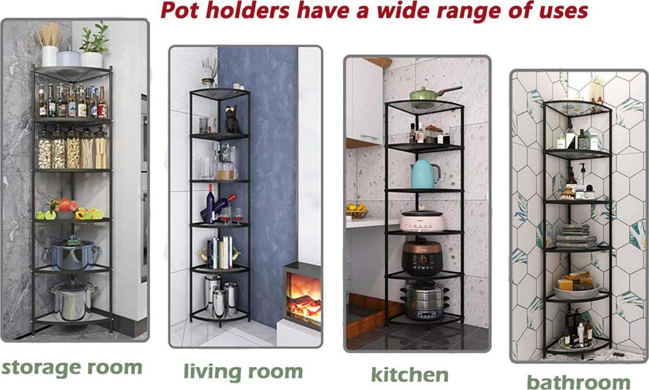 petoto 6-Tier Carbon Steel Kitchen Corner Shelf Rack Free Standing Pot Rack Storage Organizer - Image 9