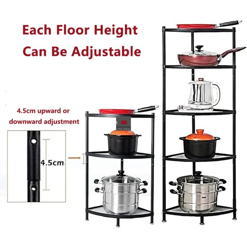 petoto 6-Tier Carbon Steel Kitchen Corner Shelf Rack Free Standing Pot Rack Storage Organizer - Image 7