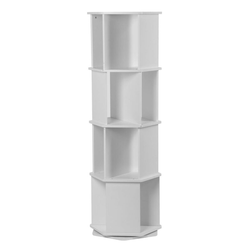 tonchean 4 Tier 360A Rotating Bookshelf Kids, 52 H Floor Standing Bookcase Organizer Rack for Kids and Adults Study Gift, White Wood - Image 9
