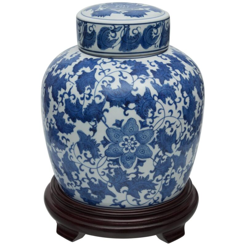 10  Floral Blue and White Porcelain Ginger Jar