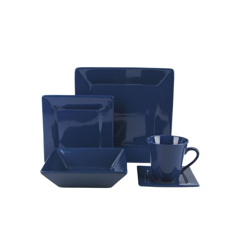 10 Strawberry Street Nova Square 45 Piece Stoneware Dinnerware Set, Dark Blue - Image 2