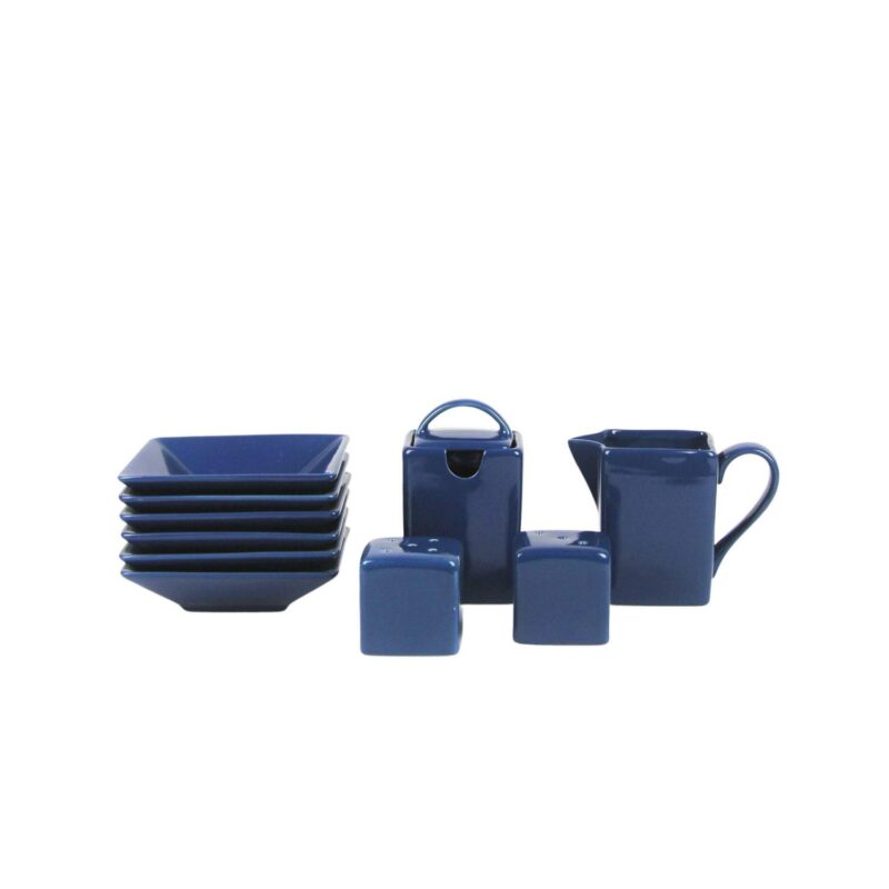 10 Strawberry Street Nova Square 45 Piece Stoneware Dinnerware Set, Dark Blue - Image 4
