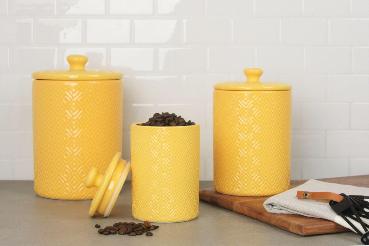 10 Strawberry Street Diamond 3 Piece Canister Set, Yellow - Image 2