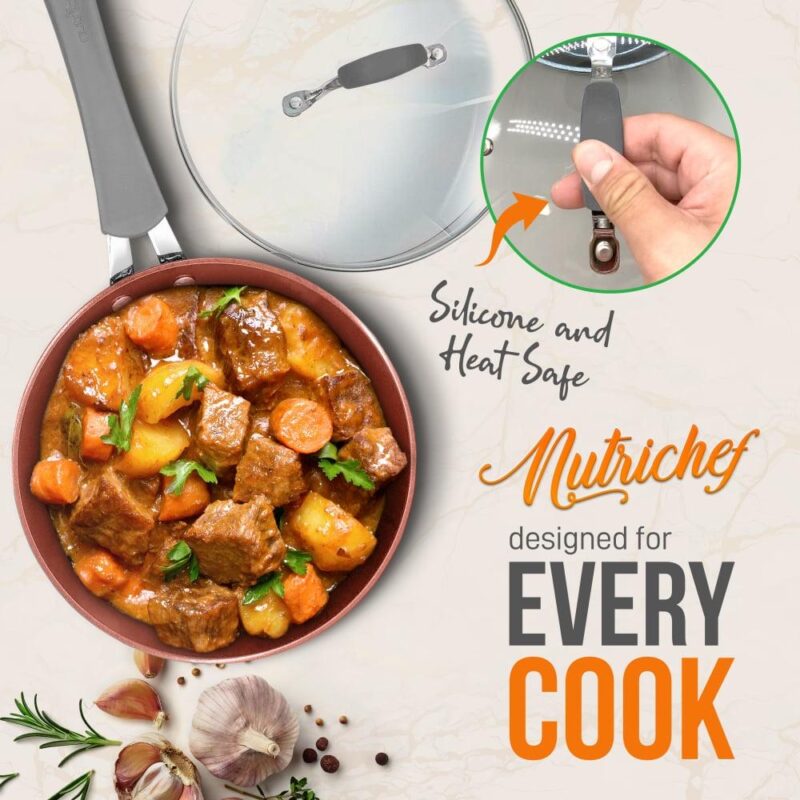 11-Piece Nonstick Cookware Set - Excilon Blue Diamond Ceramic, Dishwasher Safe PTFE/PFOA/APEO-Free Kitchen Ware Pots and Pan Set w/ Saucepan, Frying Pans, Cooking and Dutch Oven, Lids - NCCW11GL - Image 8