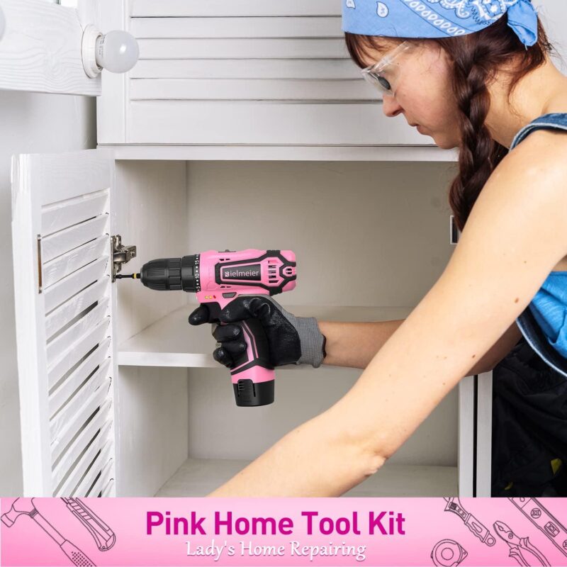 12V Pink Cordless Drill Kit for Women - Essential Tools for DIY and House Projects, Ladies Tool Set with Pink Accessories, - Image 2