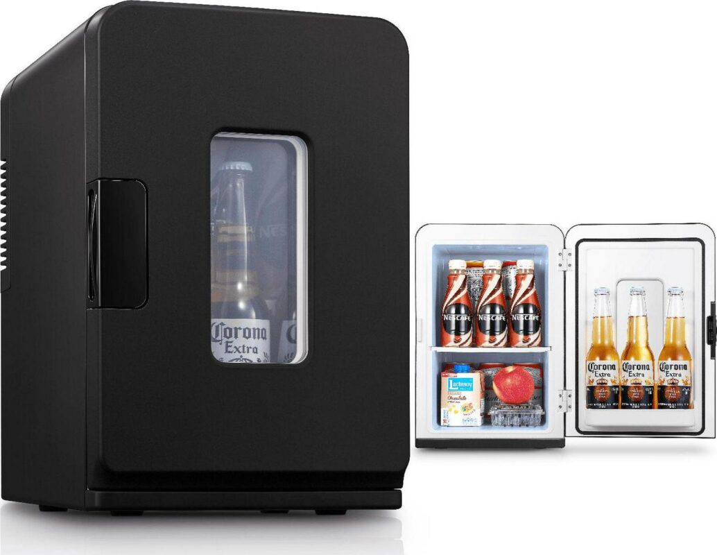15L/21 Can Mini Fridge for Bedroom Refrigerator Cooler&Warmer, AC/DC, 1 Door, 11.8 Width, Black, New