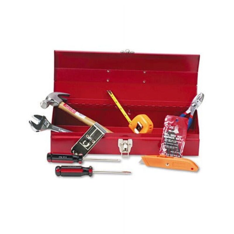 16-Piece Light-Duty Office Tool Kit Metal Box, Red