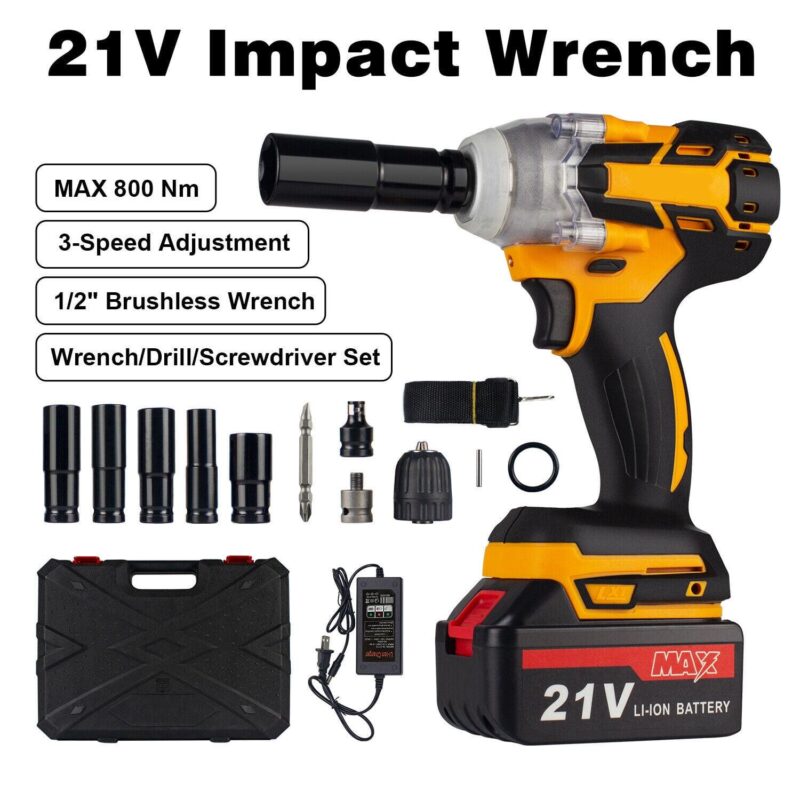 21V Cordless Impact Wrench 1/2 , 800Nm Brushless High Torque Impact Drill Driver Kit with LED Light - Image 11